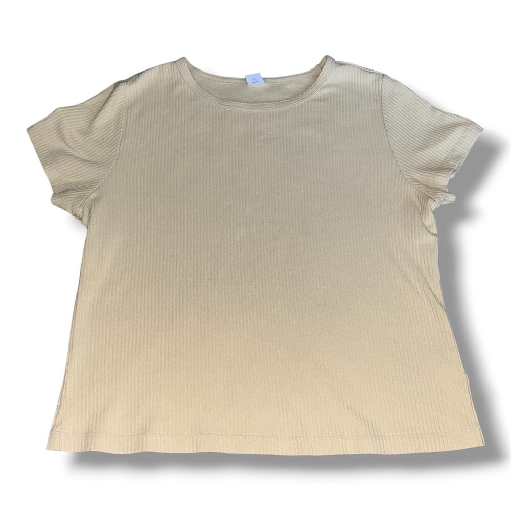 Old Navy Tan Ribbed Short-Sleeve Top (Medium)